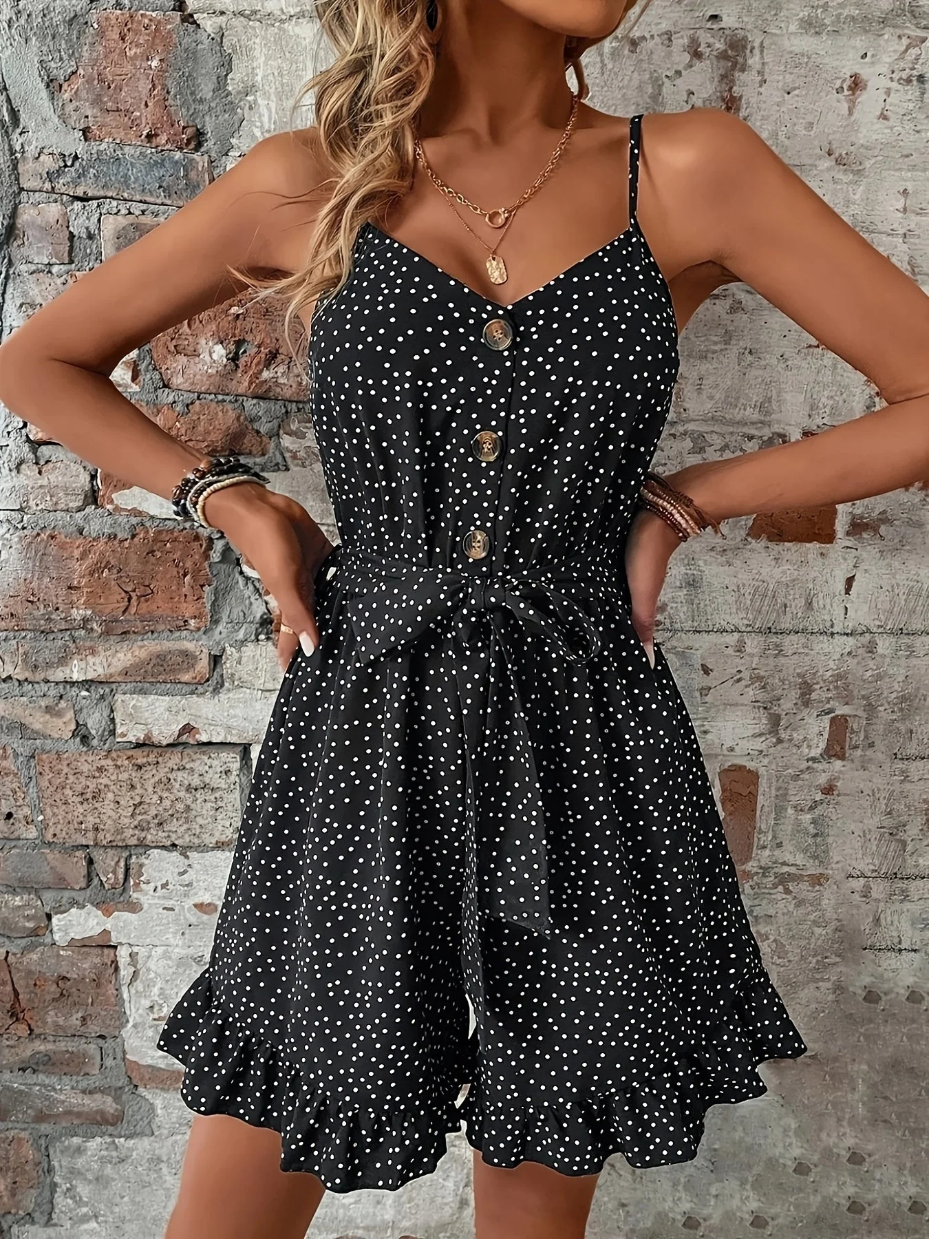 Combishort Femme Élégante à Pois Style Été pour Sorties et Vacances - Image 4