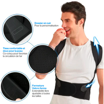 Correcteur de posture dorsal pour homme – Soutien ergonomique pour le dos et les épaules, maintien du dos, redresseur de posture - Image 4