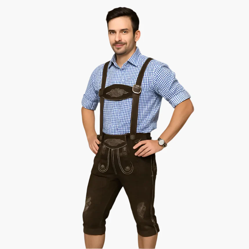 Costume Traditionnel Bavarois pour Homme - Lederhose Authentique avec Bretelles - Style Oktoberfest et Fêtes Folkloriques - Image 2