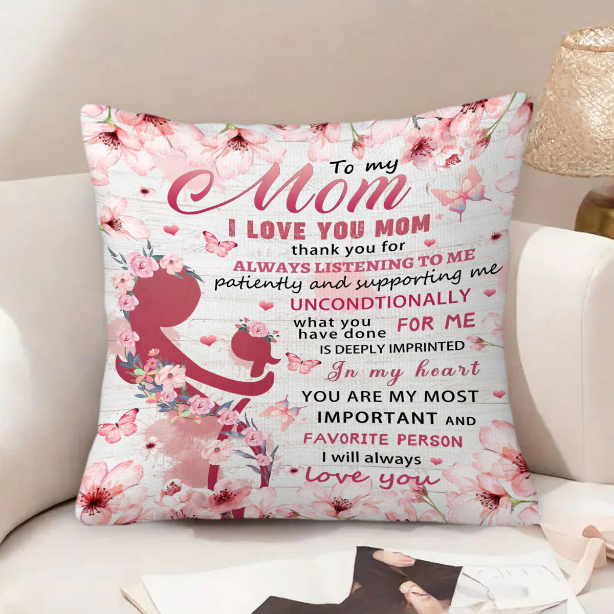 Coussin décoratif citation pour maman – Cadeau sentimental fête des mères, style contemporain, pour chambre ou salon, femme - Image 3