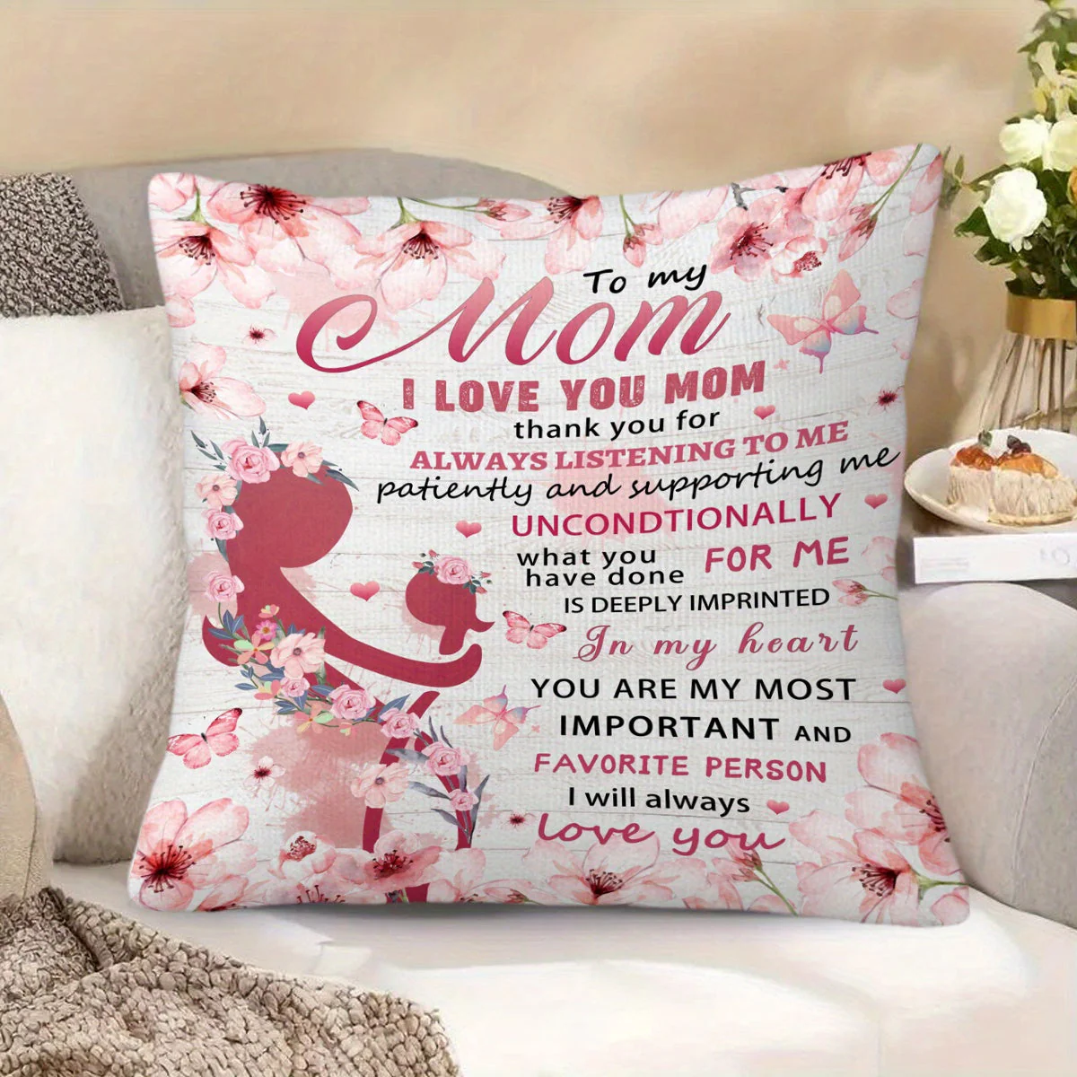 Coussin décoratif citation pour maman – Cadeau sentimental fête des mères, style contemporain, pour chambre ou salon, femme - Image 4