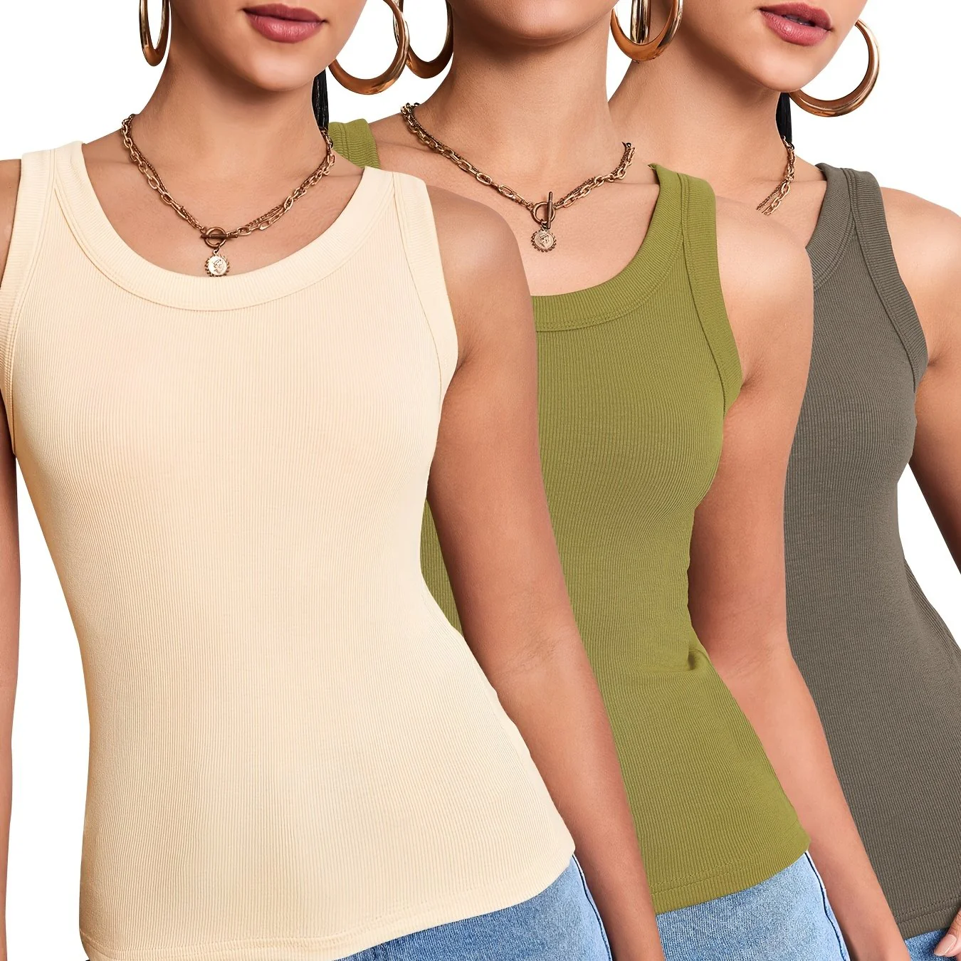 Débardeur basique sans manches pour femme, lot de 3, style casual, parfait pour l'été - Image 12
