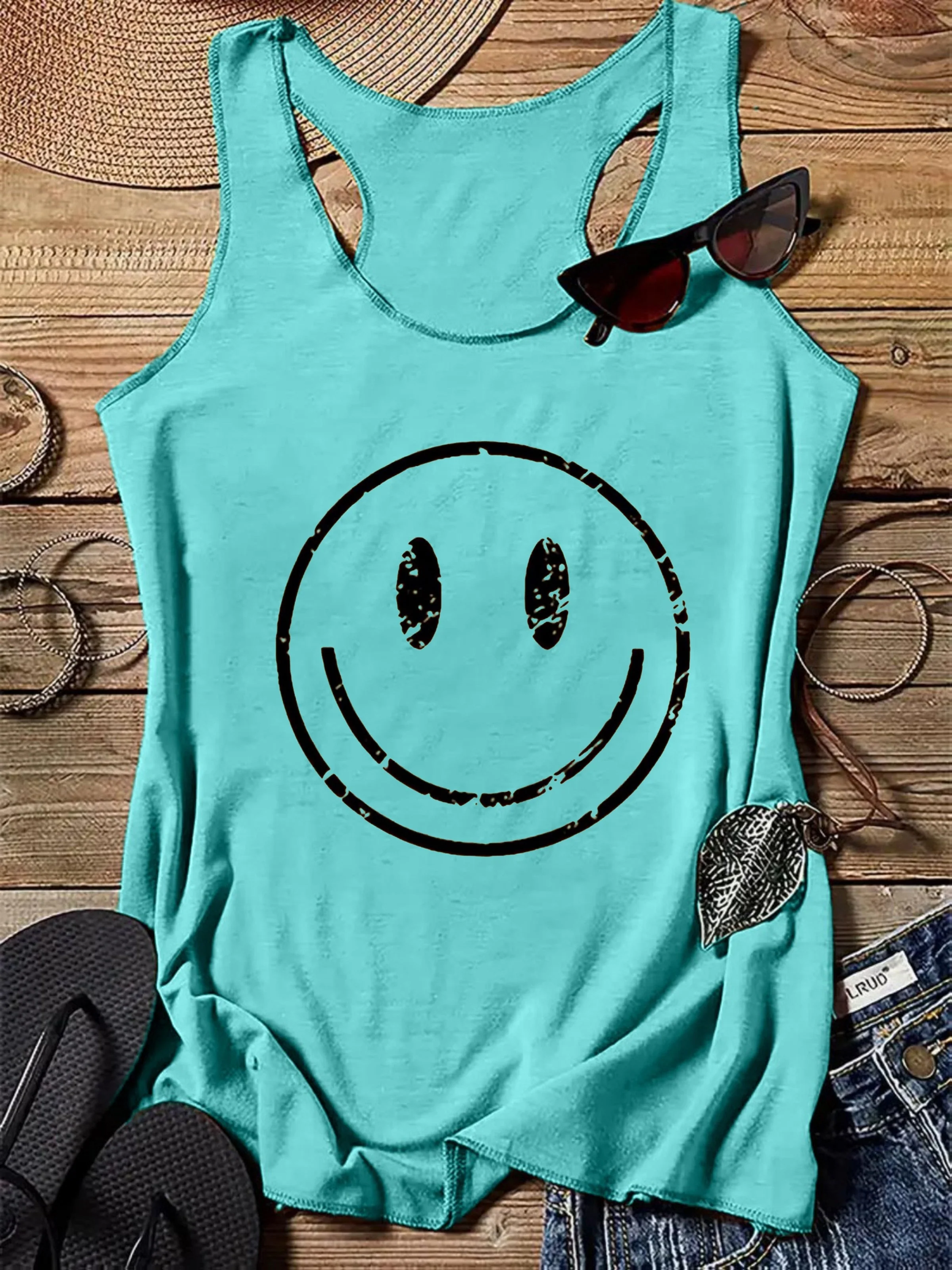 Débardeur décontracté pour femme avec smiley imprimé, style été, idéal pour les loisirs - Image 2