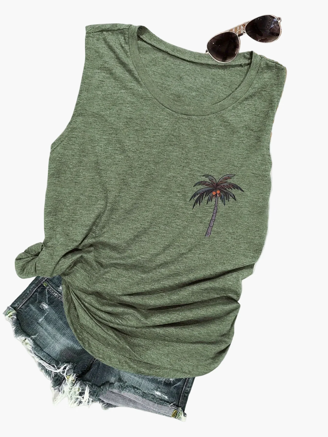 Débardeur d'été style vacances femme avec imprimé palmier – Look décontracté plage - Image 6