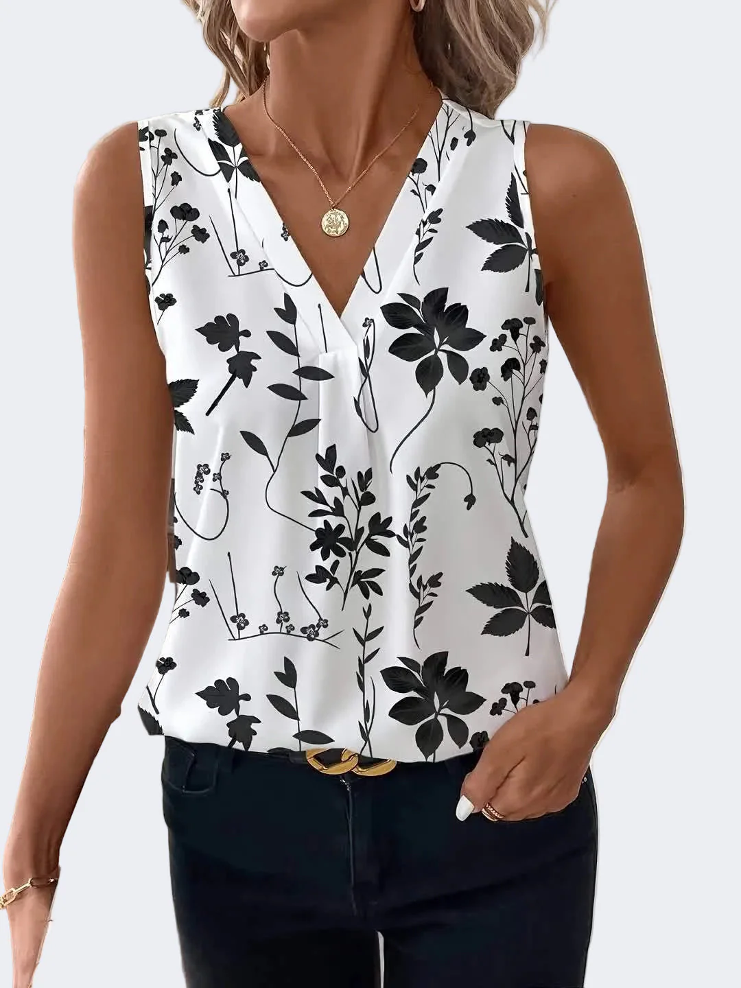 Débardeur femme chic à motif floral, style décontracté pour bureau et loisirs - Image 6