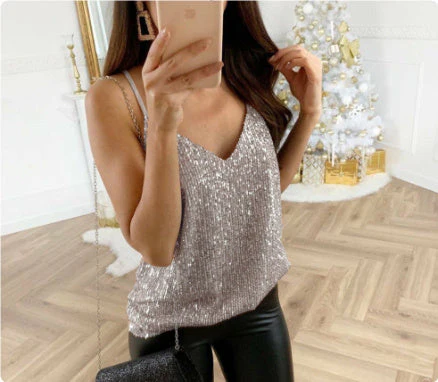Débardeur Femme Élégant à Sequins Style Socialite pour Soirée et Sorties - Image 3
