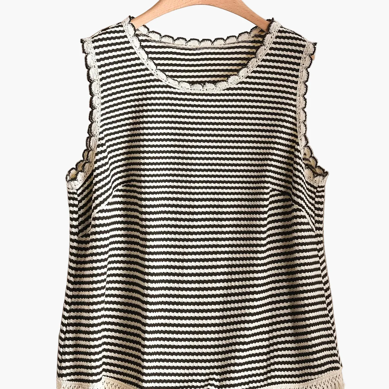 Débardeur femme grande taille style élégant à rayures avec détails à franges, pour printemps et été - Image 12