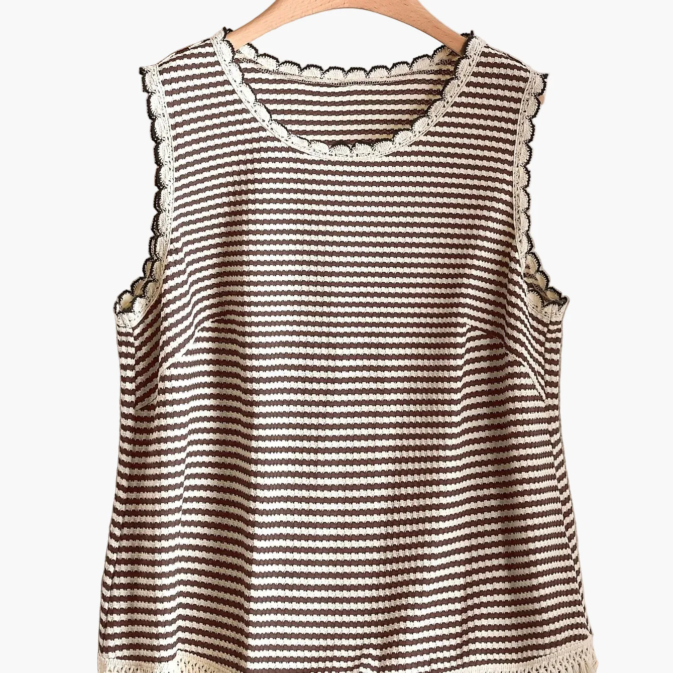 Débardeur femme grande taille style élégant à rayures avec détails à franges, pour printemps et été - Image 14