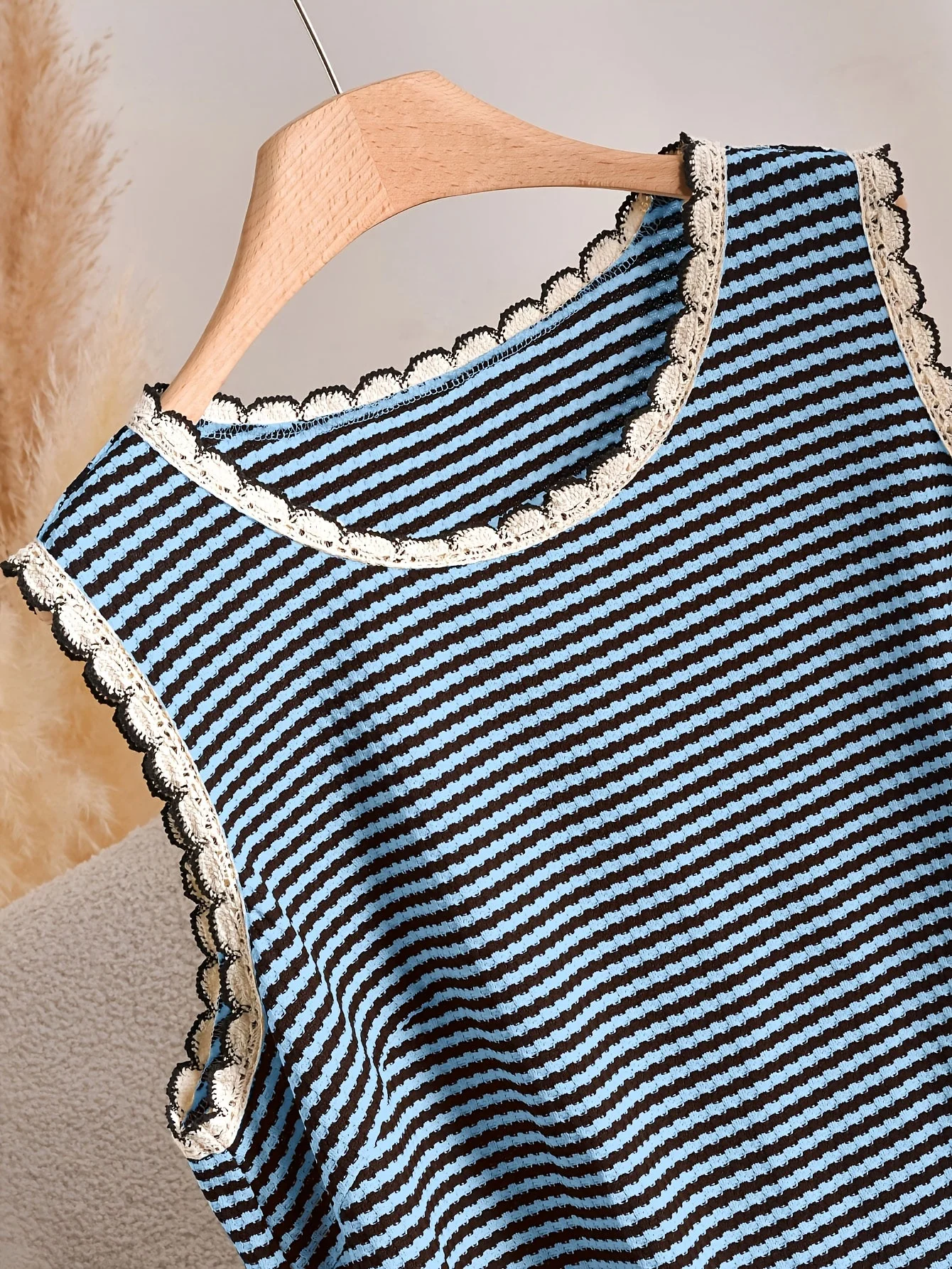 Débardeur femme grande taille style élégant à rayures avec détails à franges, pour printemps et été - Image 9