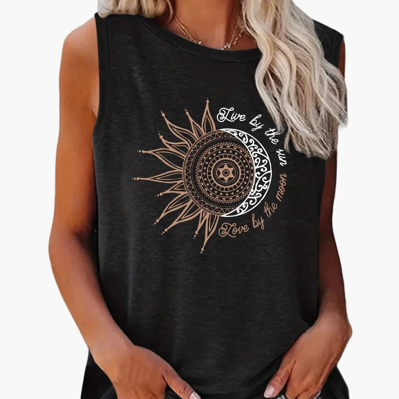 Débardeur femme style bohème graphique soleil et lune, casual été, tendance jeune - Image 11