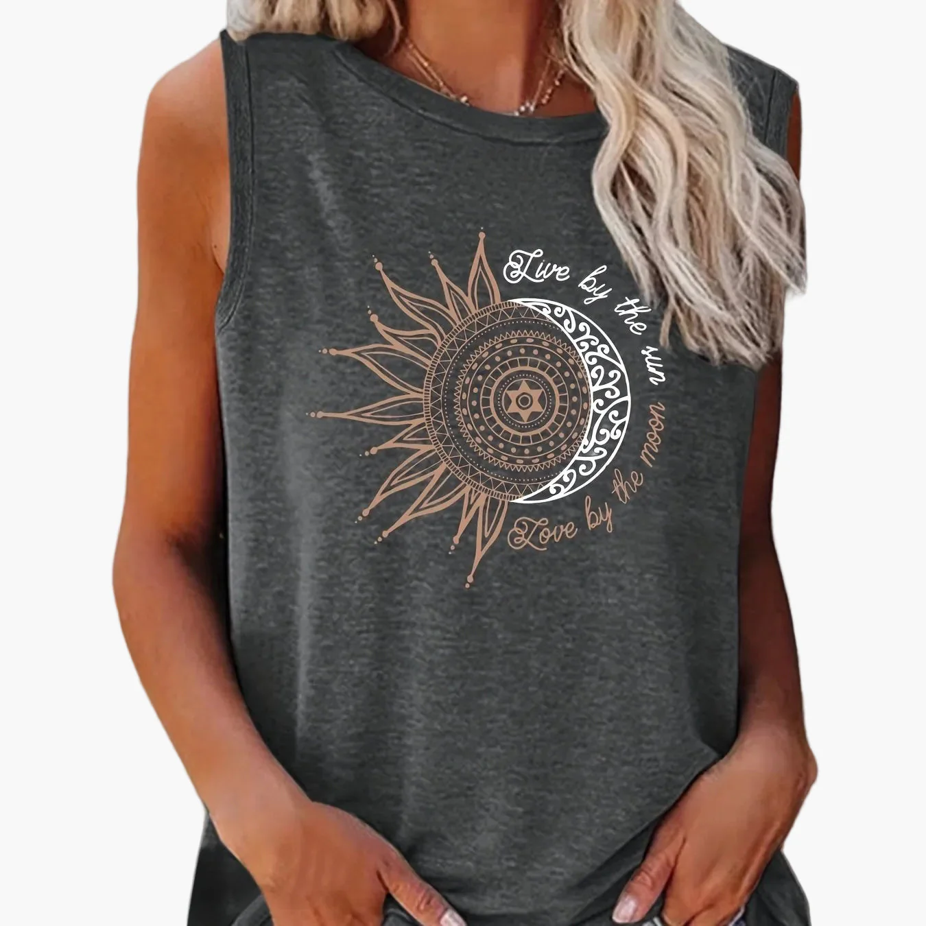 Débardeur femme style bohème graphique soleil et lune, casual été, tendance jeune - Image 12