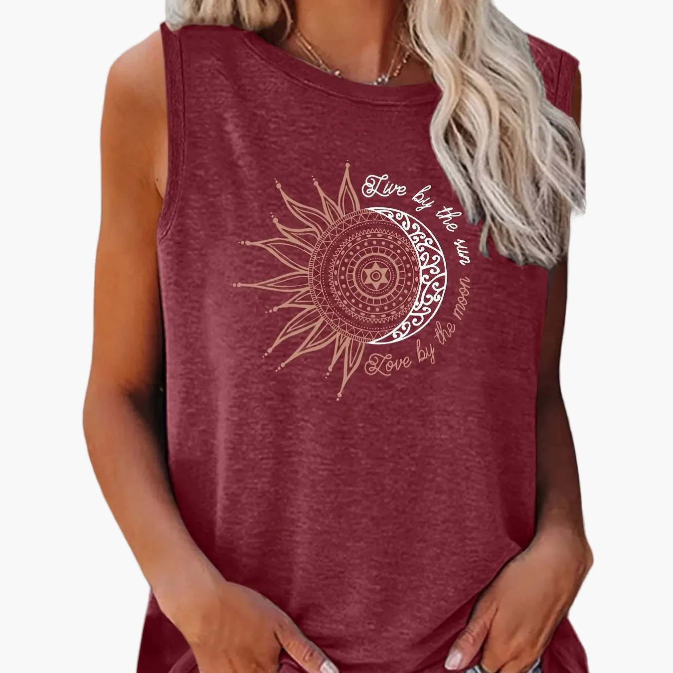 Débardeur femme style bohème graphique soleil et lune, casual été, tendance jeune - Image 13