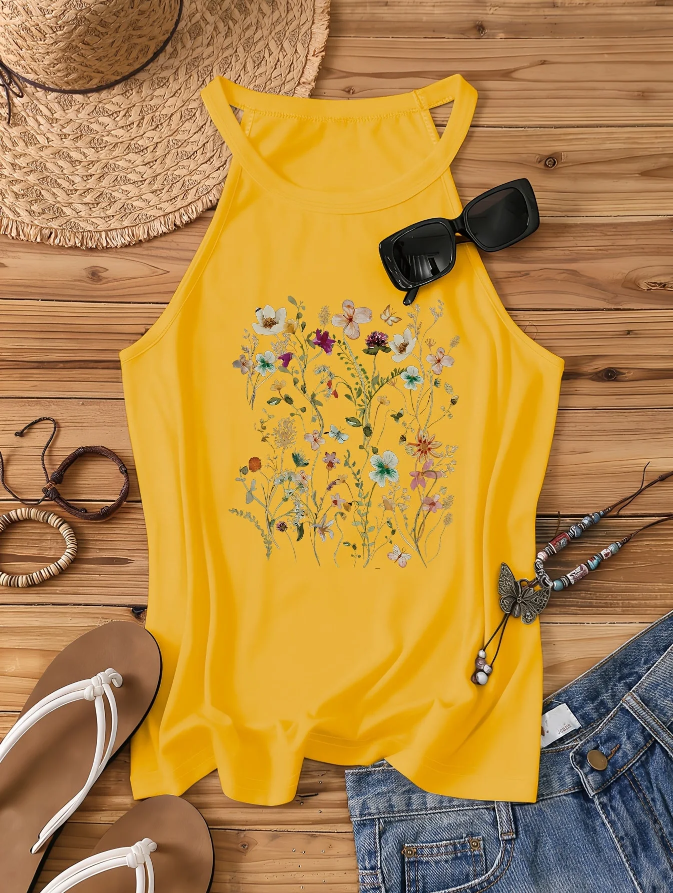 Débardeur Femme Style Bohème à Motif Fleurs Sauvages – Idéal Été et Loisirs - Image 2