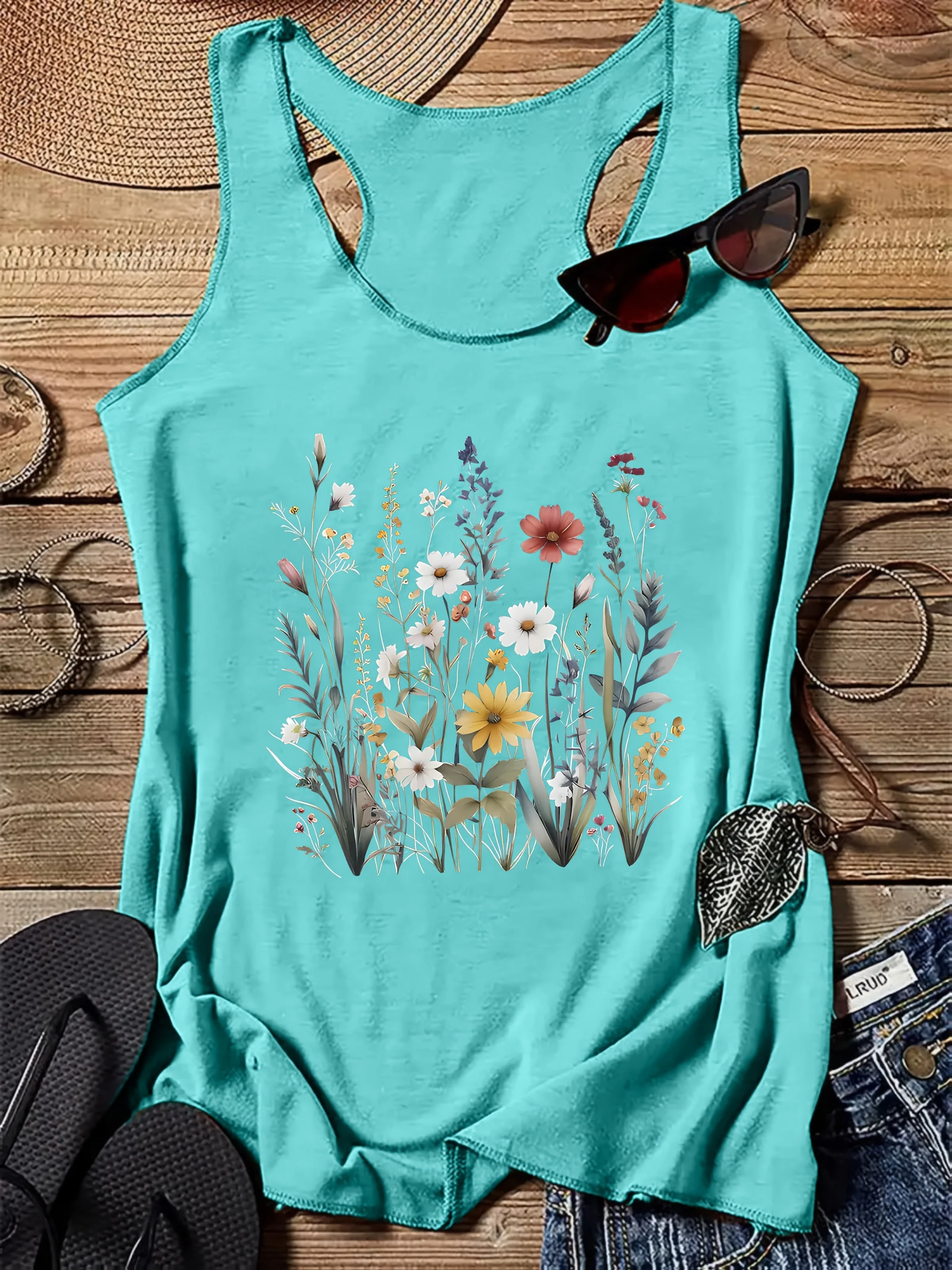Débardeur femme style bohème à motif floral champêtre pour l'été - Casual chic - Image 2