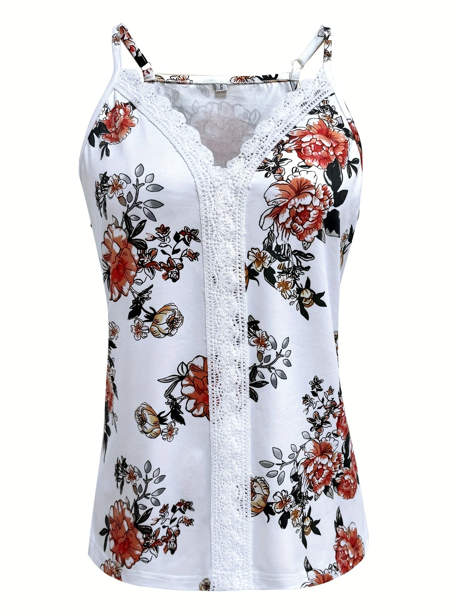 Débardeur Femme Style Sexy à Bretelles Fines avec Motif Floral et Dentelle – Idéal pour l’Été et les Moments Décontractés - Image 2