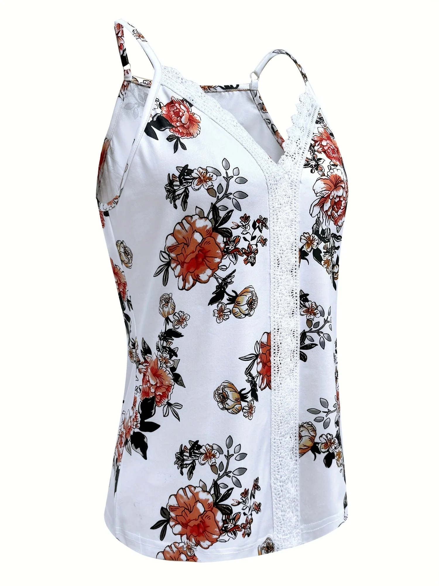 Débardeur Femme Style Sexy à Bretelles Fines avec Motif Floral et Dentelle – Idéal pour l’Été et les Moments Décontractés - Image 5
