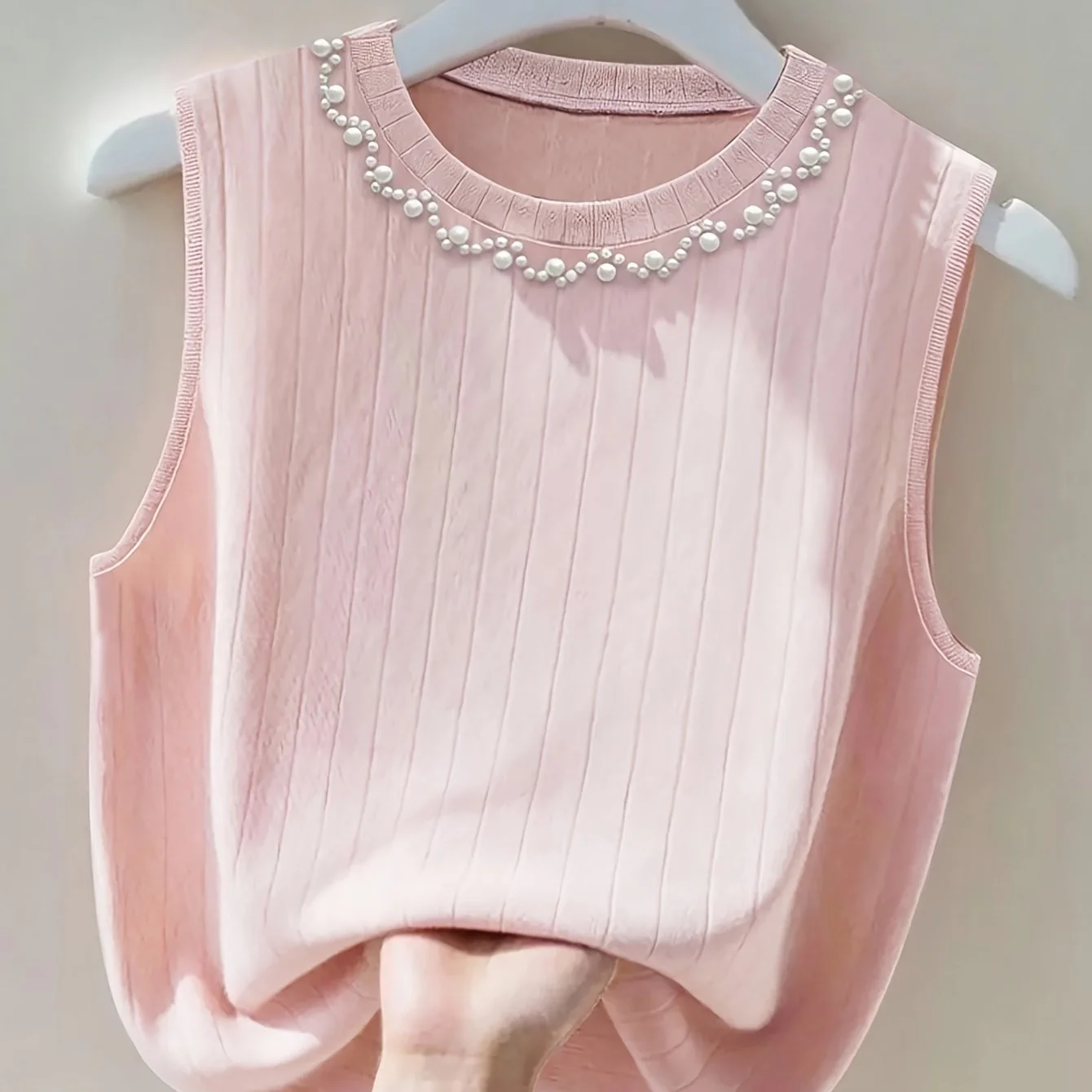 Débardeur sans manches élégant femme style perlé col rond pour sorties ou bureau - Image 10