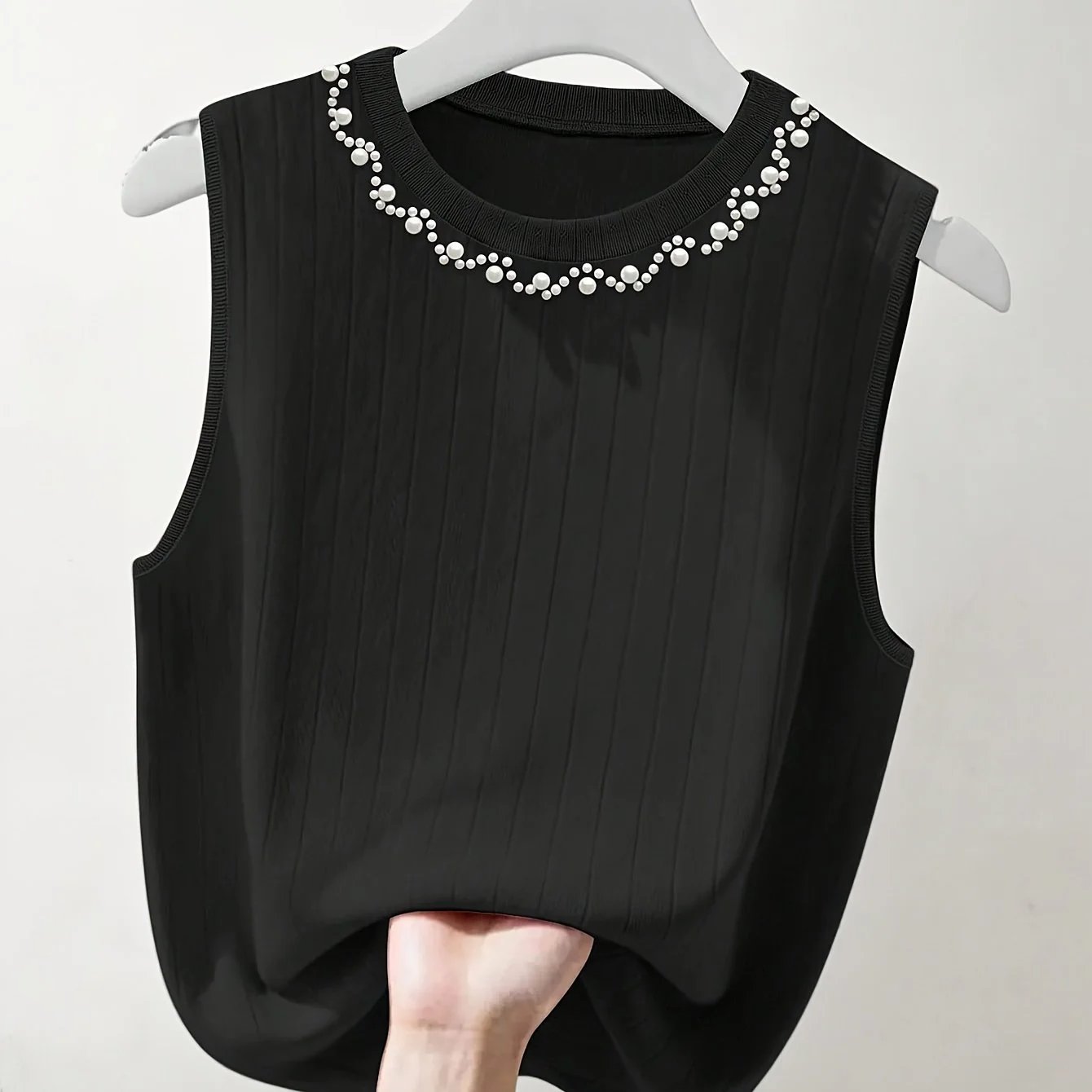Débardeur sans manches élégant femme style perlé col rond pour sorties ou bureau - Image 11
