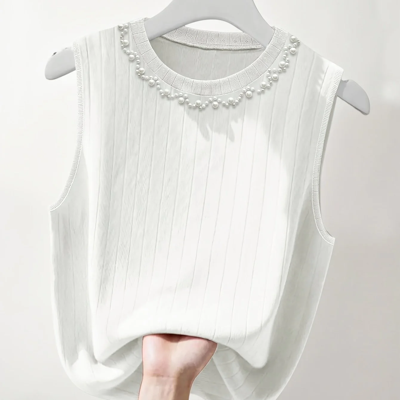 Débardeur sans manches élégant femme style perlé col rond pour sorties ou bureau - Image 12