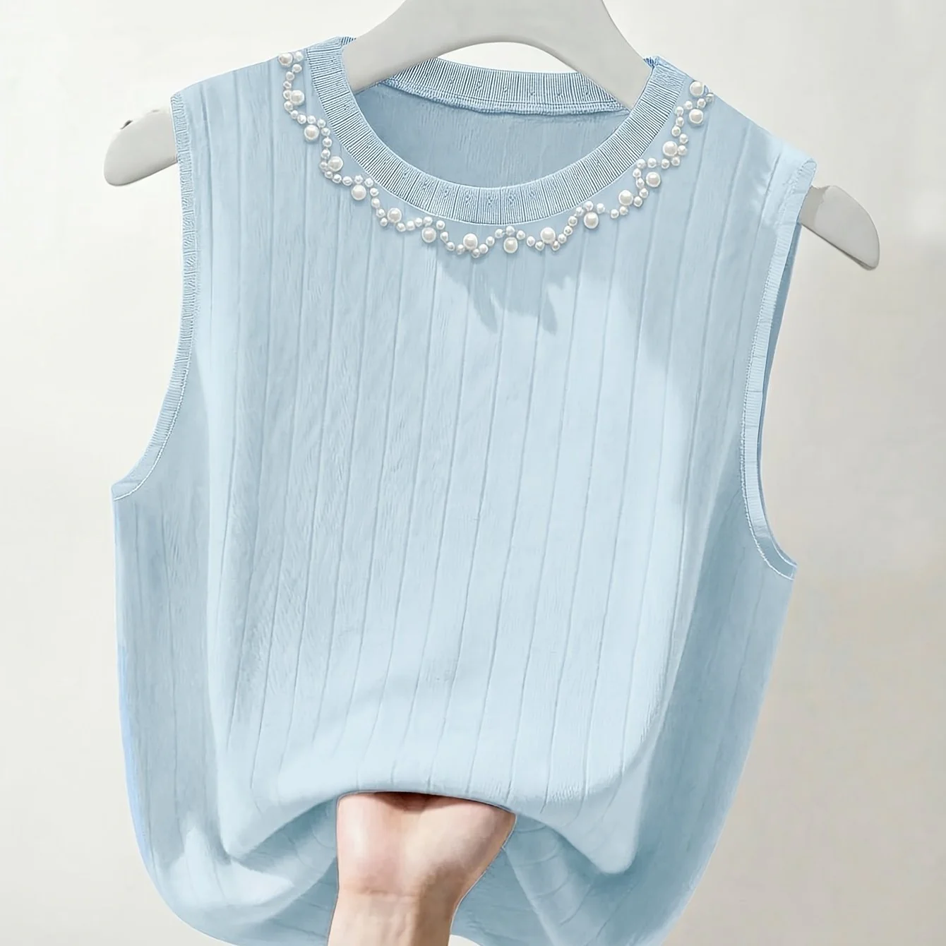 Débardeur sans manches élégant femme style perlé col rond pour sorties ou bureau - Image 13