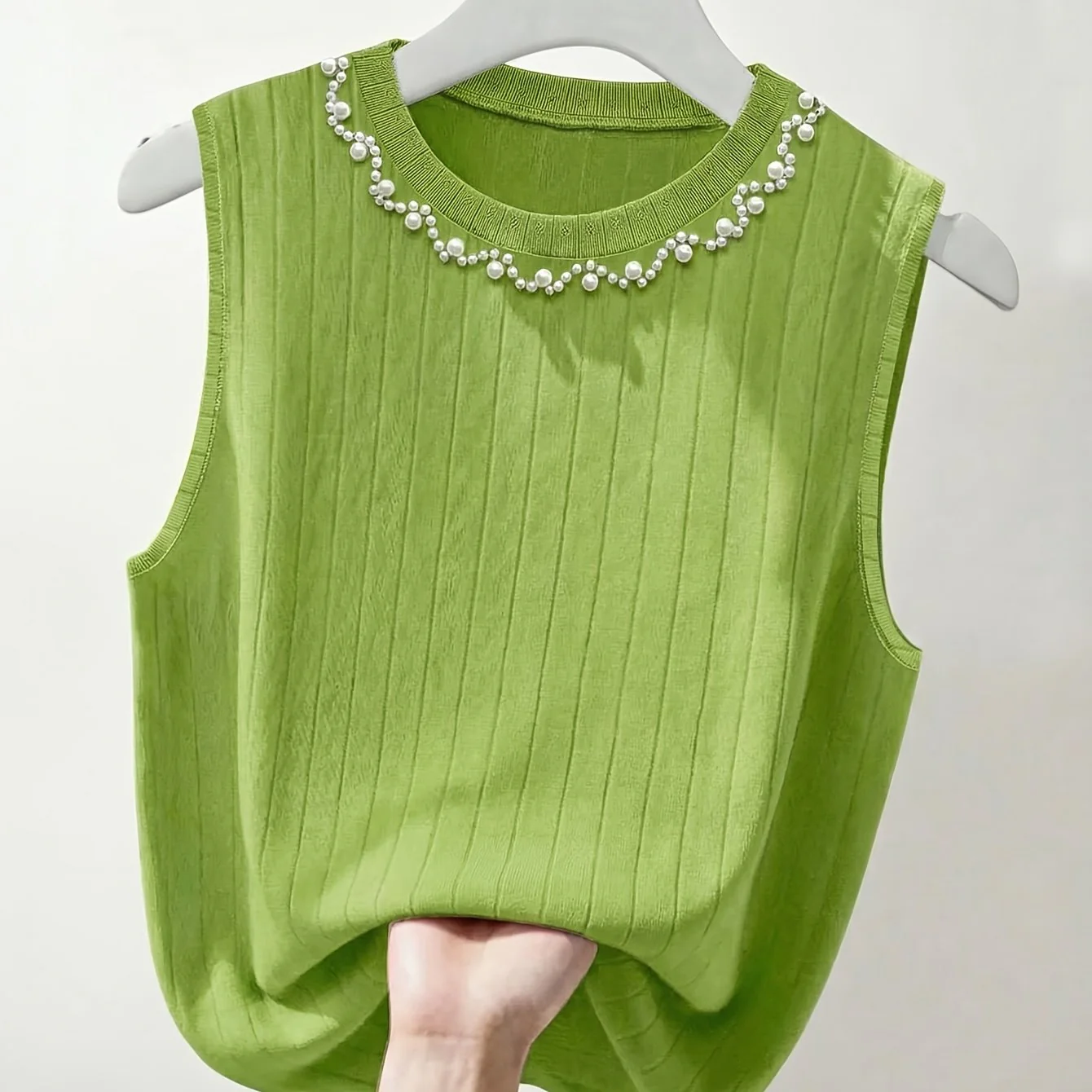 Débardeur sans manches élégant femme style perlé col rond pour sorties ou bureau - Image 14
