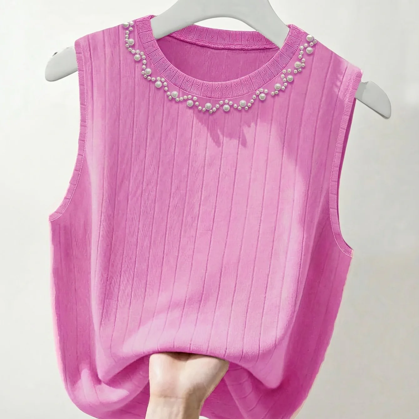 Débardeur sans manches élégant femme style perlé col rond pour sorties ou bureau - Image 15