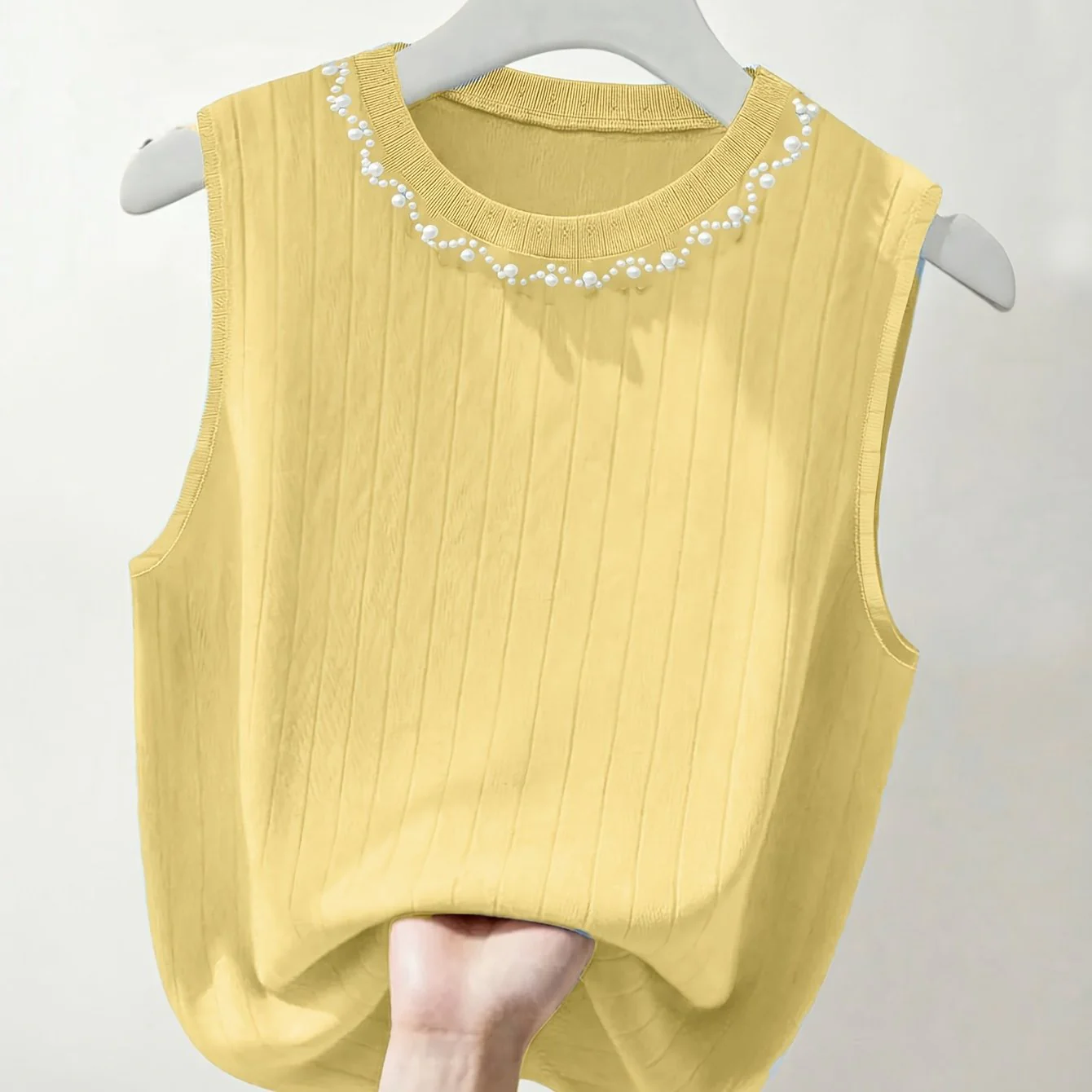 Débardeur sans manches élégant femme style perlé col rond pour sorties ou bureau - Image 16