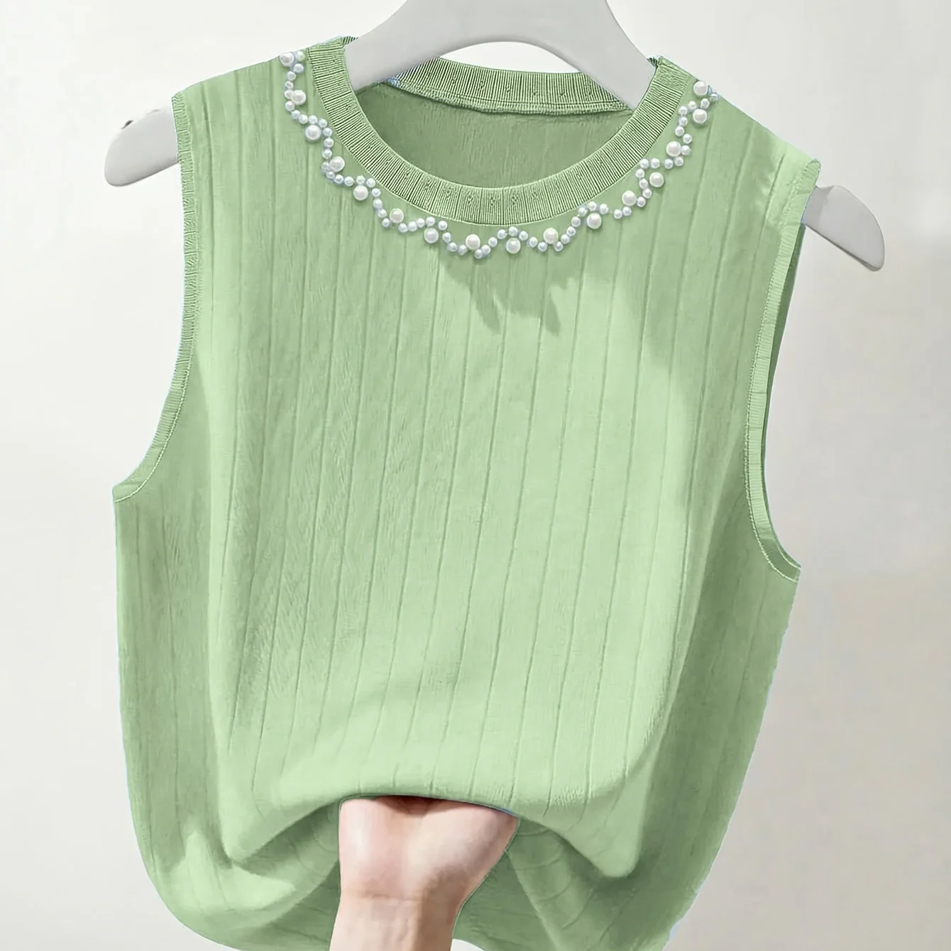 Débardeur sans manches élégant femme style perlé col rond pour sorties ou bureau - Image 17