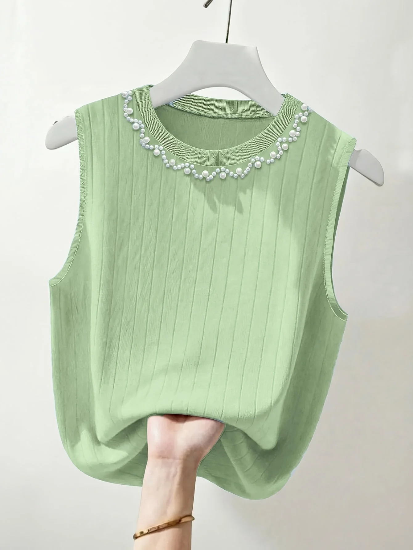 Débardeur sans manches élégant femme style perlé col rond pour sorties ou bureau - Image 5