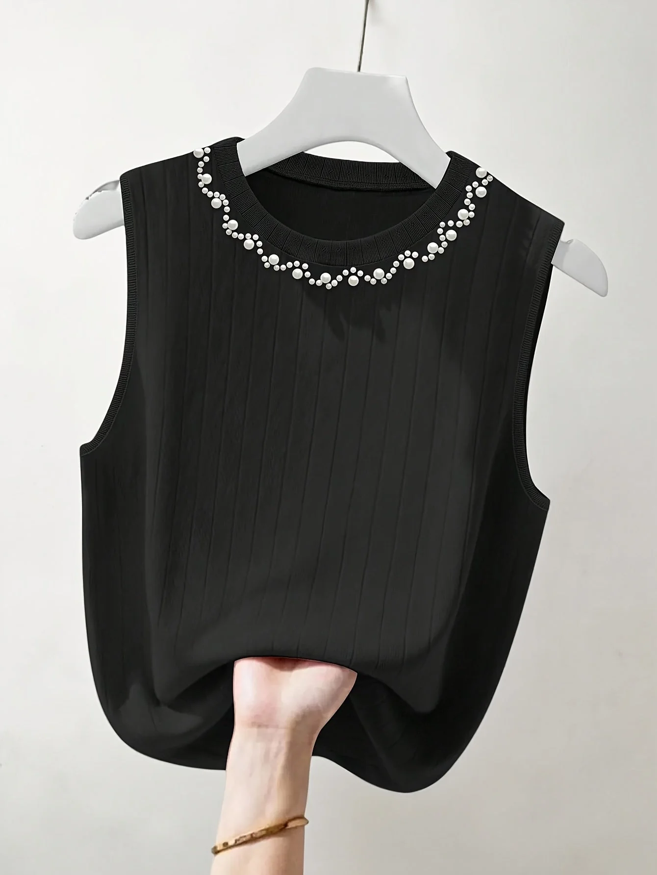 Débardeur sans manches élégant femme style perlé col rond pour sorties ou bureau - Image 6