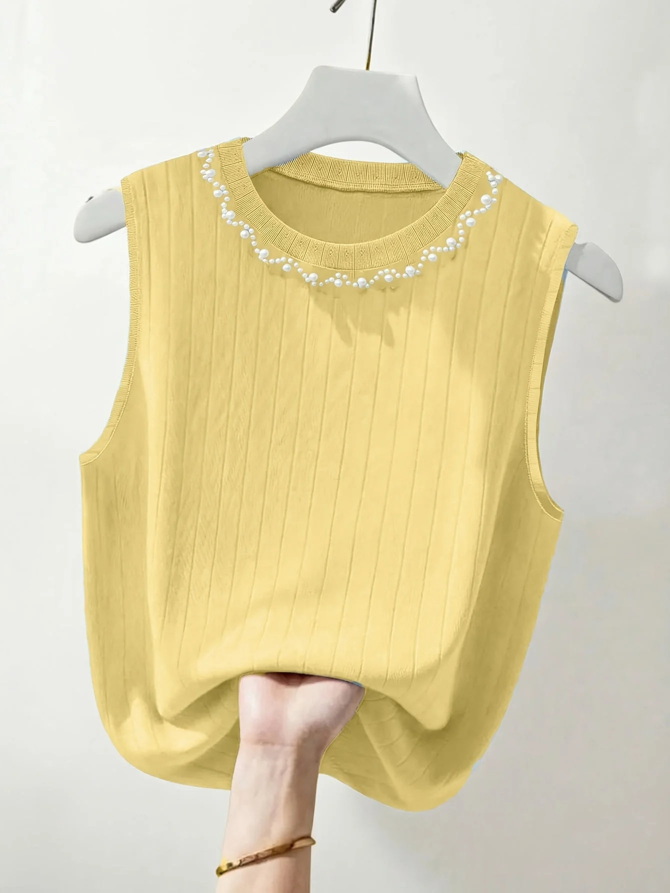 Débardeur sans manches élégant femme style perlé col rond pour sorties ou bureau - Image 7