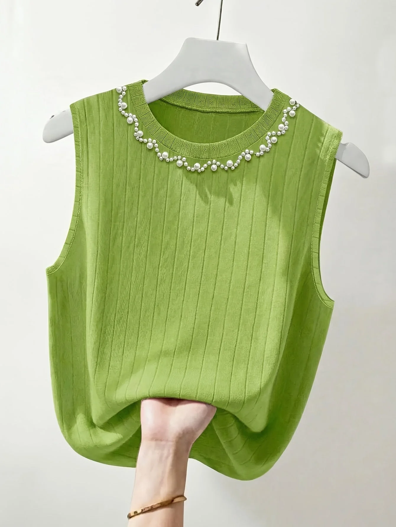 Débardeur sans manches élégant femme style perlé col rond pour sorties ou bureau - Image 8