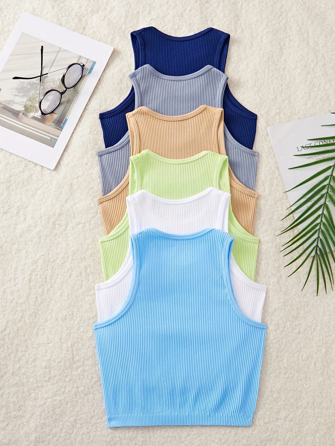 Débardeur sport femme à col rond, style côtelé, lot de 6 – Idéal pour le quotidien et les activités sportives - Image 2