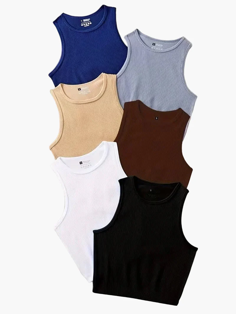 Débardeur sport femme à col rond, style côtelé, lot de 6 – Idéal pour le quotidien et les activités sportives - Image 5