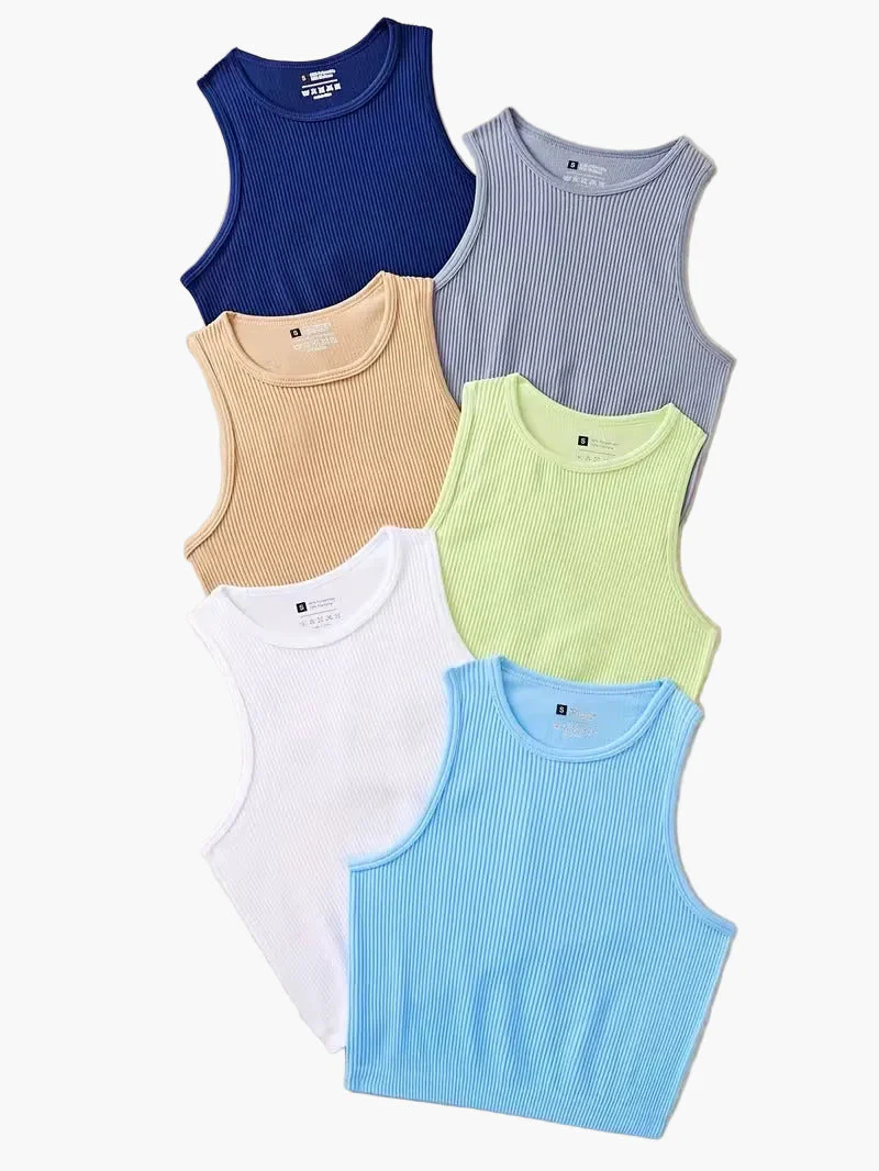 Débardeur sport femme à col rond, style côtelé, lot de 6 – Idéal pour le quotidien et les activités sportives - Image 6