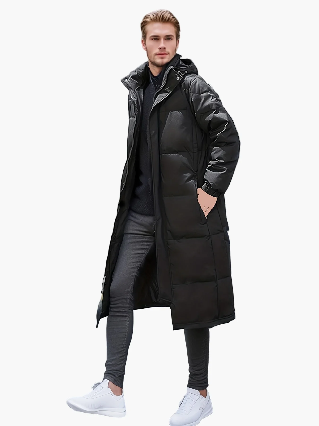 Doudoune longue à capuche homme style urbain hiver décontracté - Image 2
