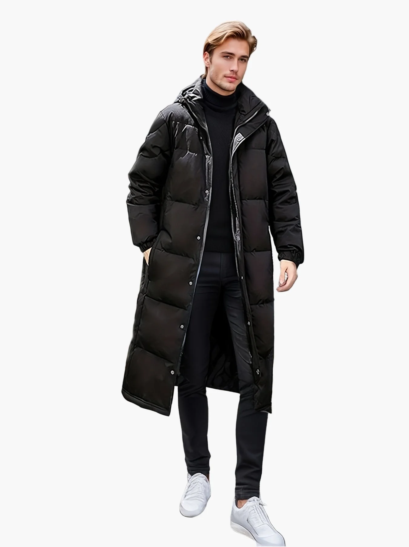 Doudoune longue à capuche homme style urbain hiver décontracté - Image 3