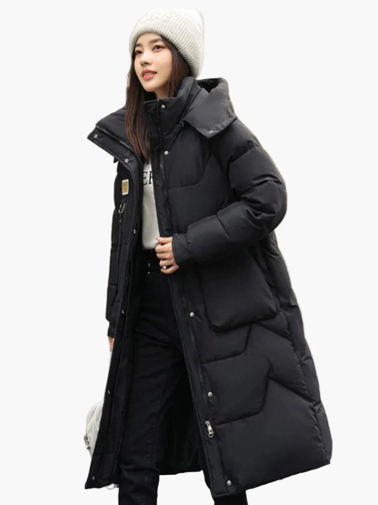 Doudoune Longue Femme Hiver à Capuche Style Urbain Élégant - Image 2