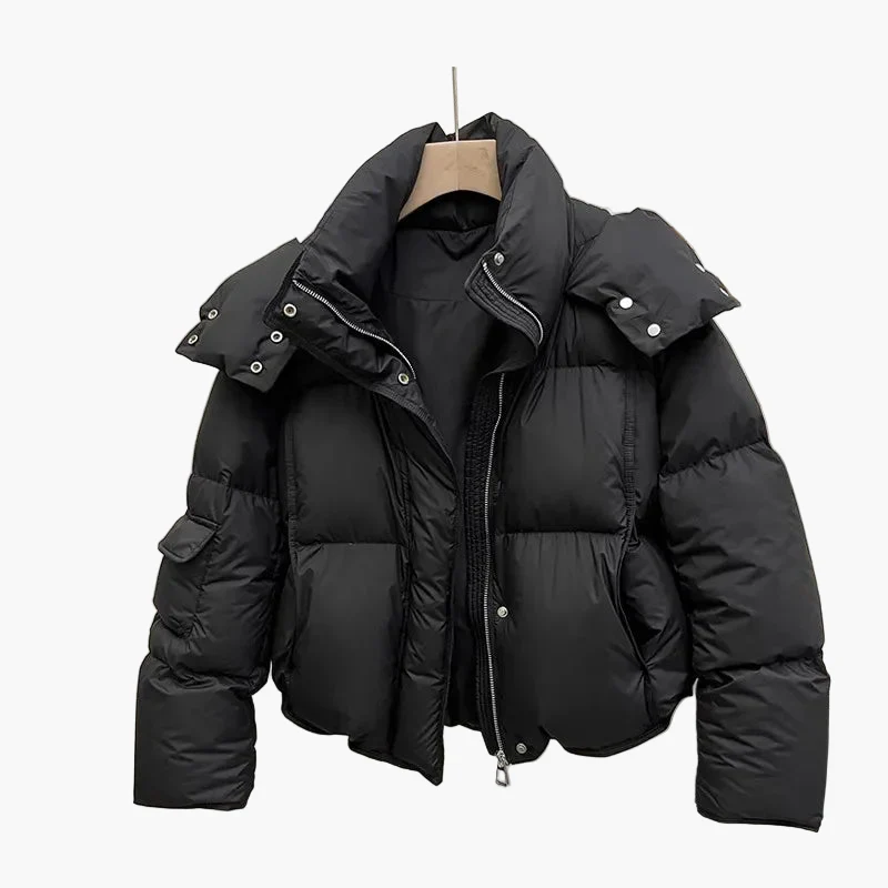 Doudoune matelassée courte à capuche pour femme - Style urbain chaud et tendance - Image 4