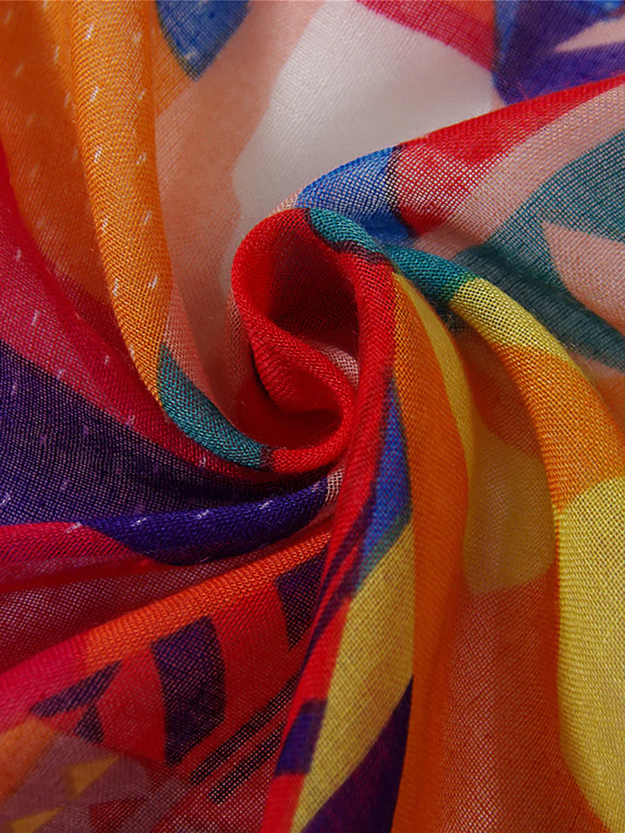 Écharpe femme bohème imprimée géométrique à pompons pour toutes saisons - Image 6