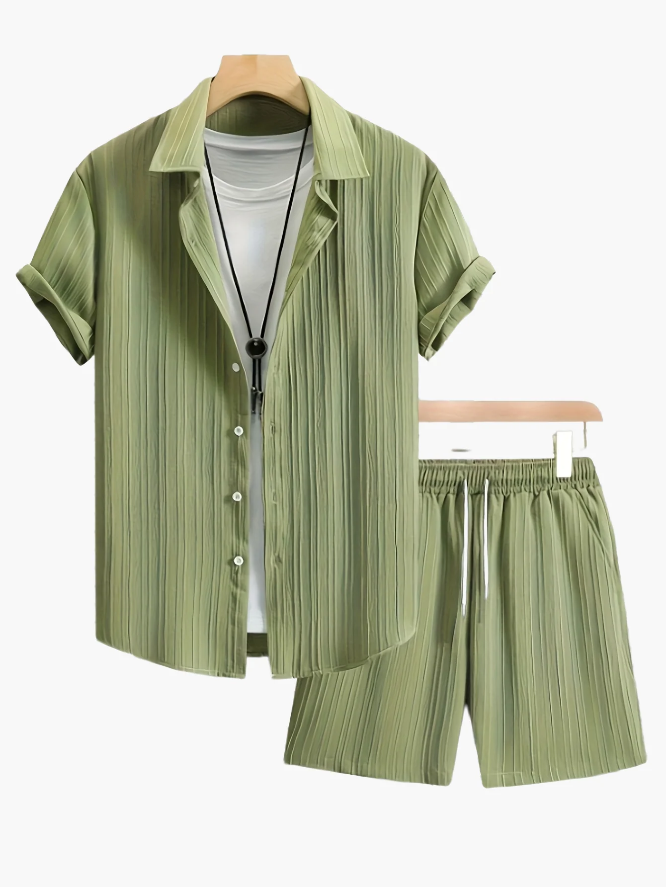 Ensemble Chemise et Short Décontracté Homme Style Plissé - Look Estival Chic et Moderne - Image 3
