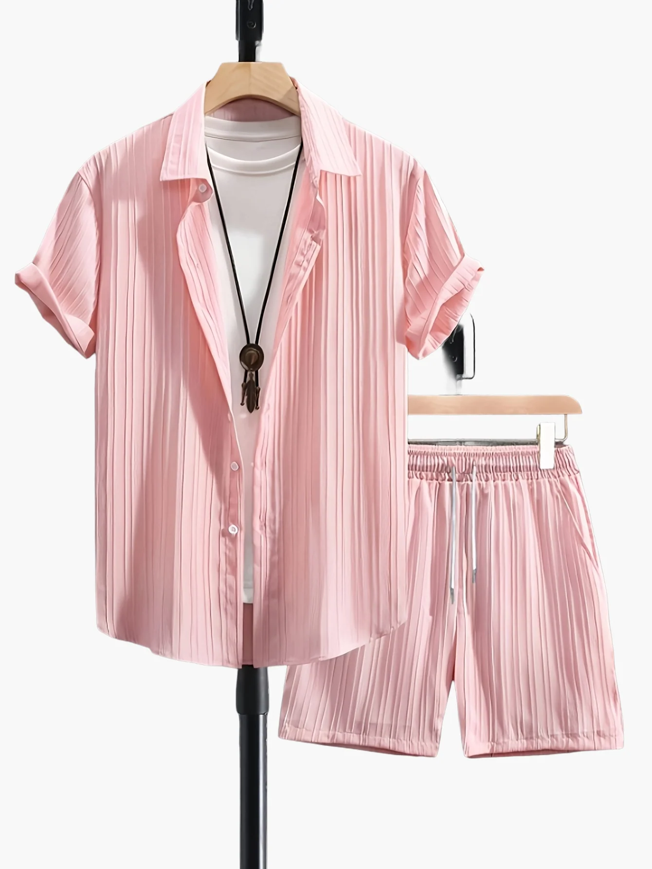 Ensemble Chemise et Short Décontracté Homme Style Plissé - Look Estival Chic et Moderne - Image 4
