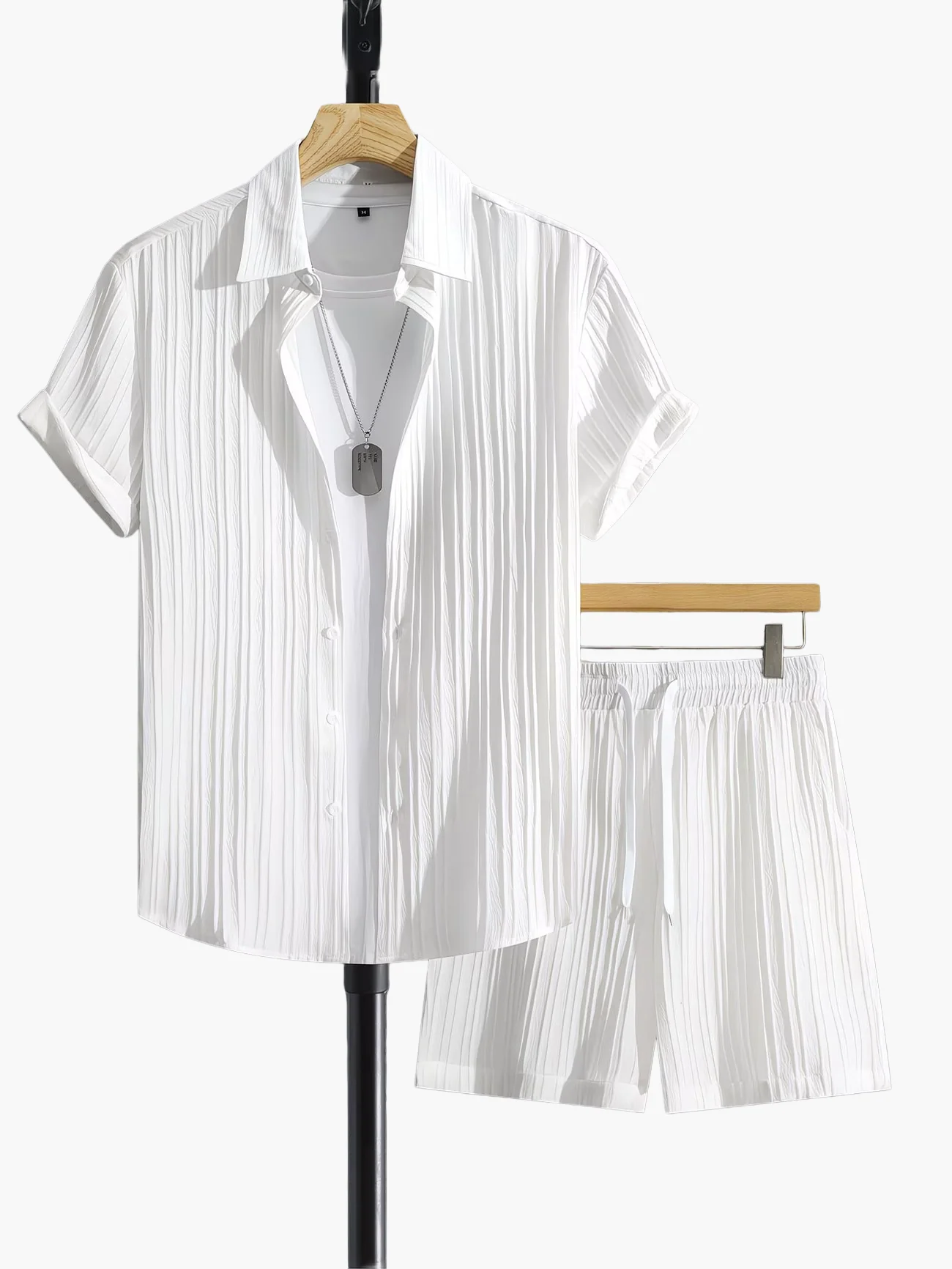 Ensemble Chemise et Short Décontracté Homme Style Plissé - Look Estival Chic et Moderne - Image 5