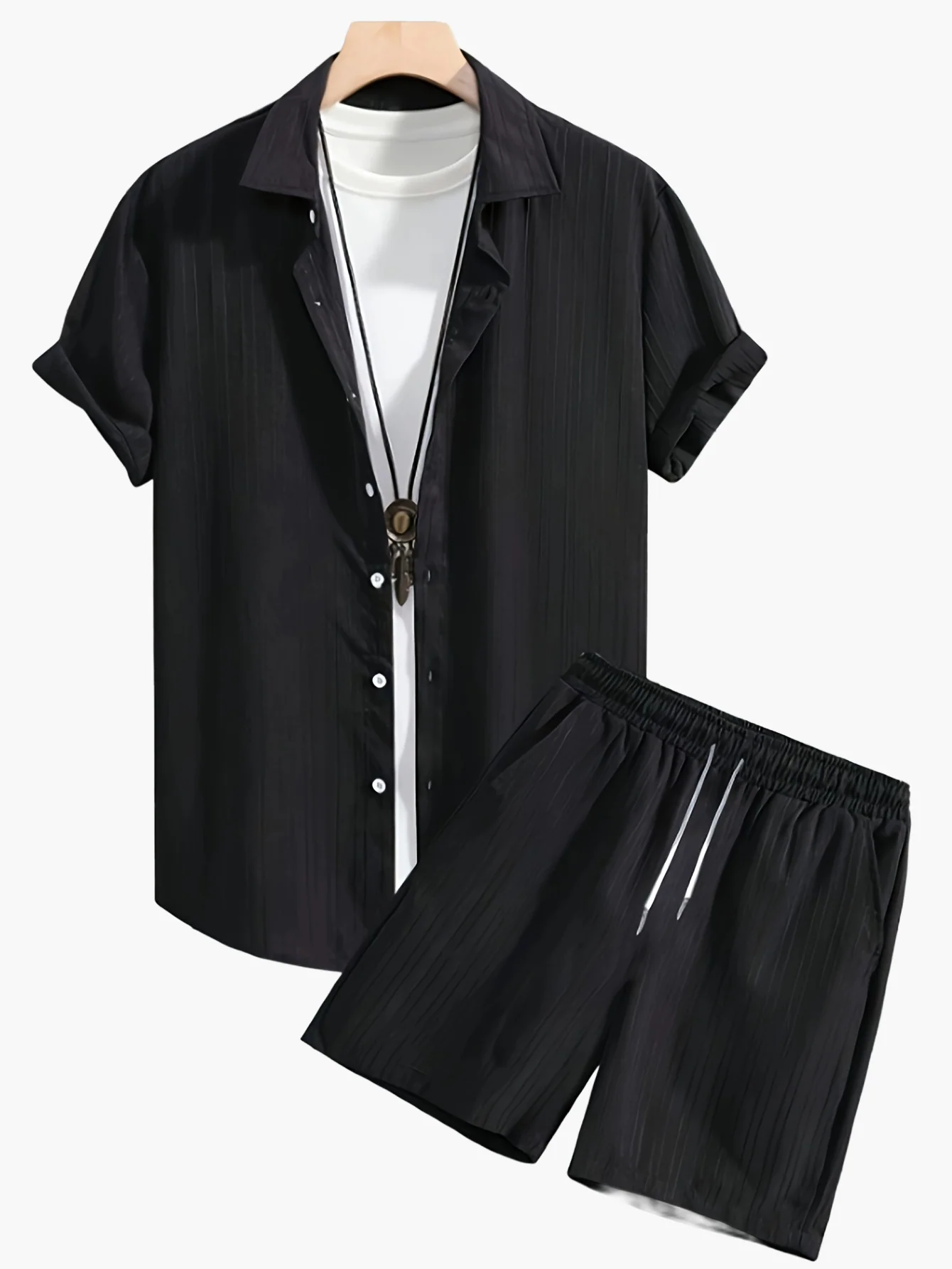 Ensemble Chemise et Short Décontracté Homme Style Plissé - Look Estival Chic et Moderne - Image 6