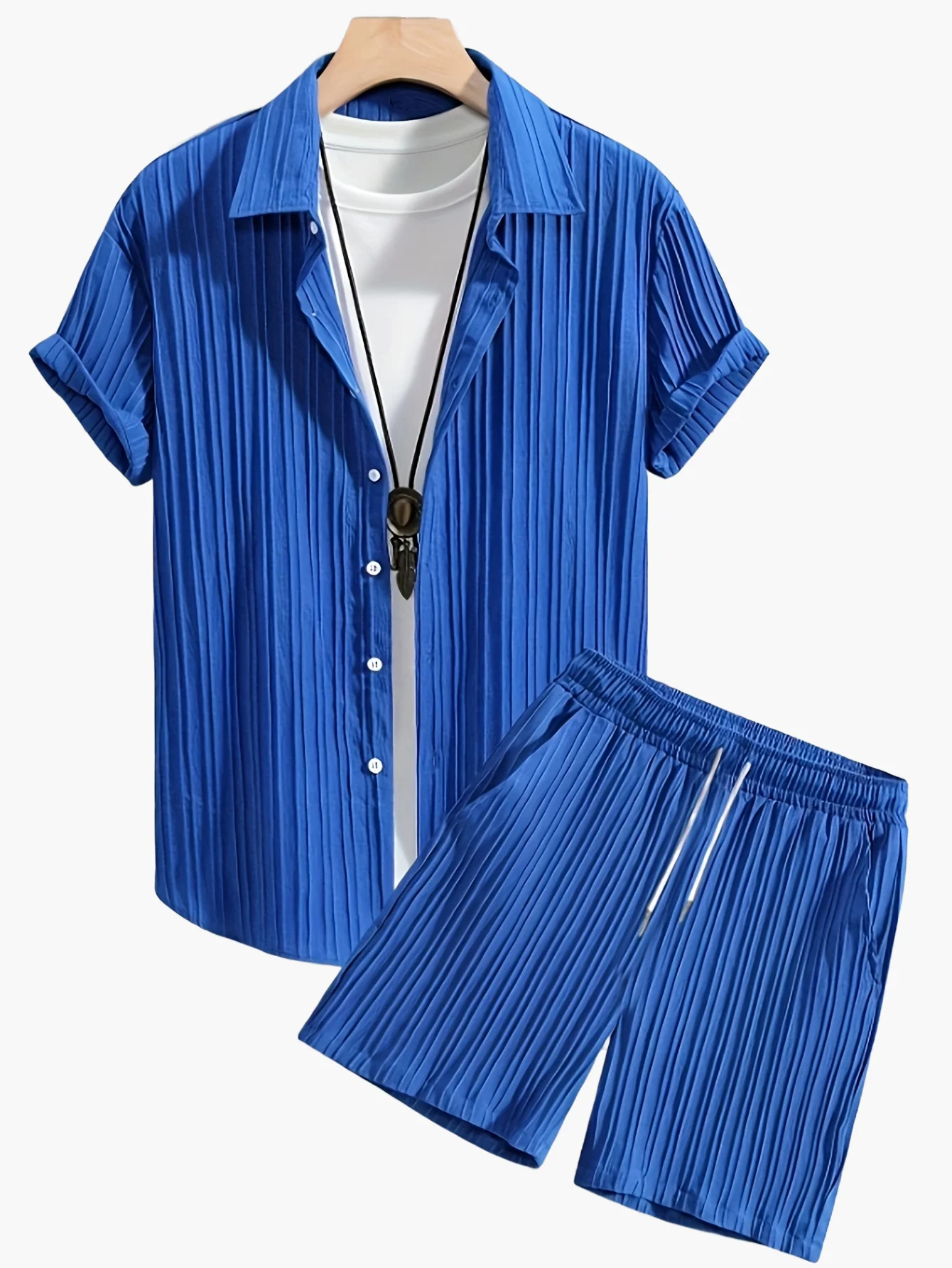 Ensemble Chemise et Short Décontracté Homme Style Plissé - Look Estival Chic et Moderne - Image 8