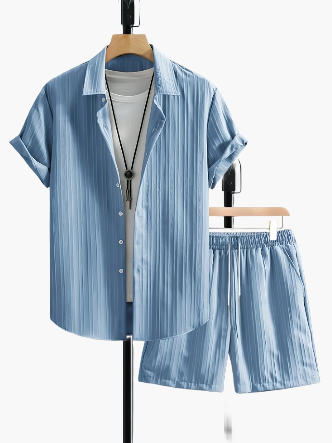 Ensemble Chemise et Short Décontracté Homme Style Plissé - Look Estival Chic et Moderne - Image 9