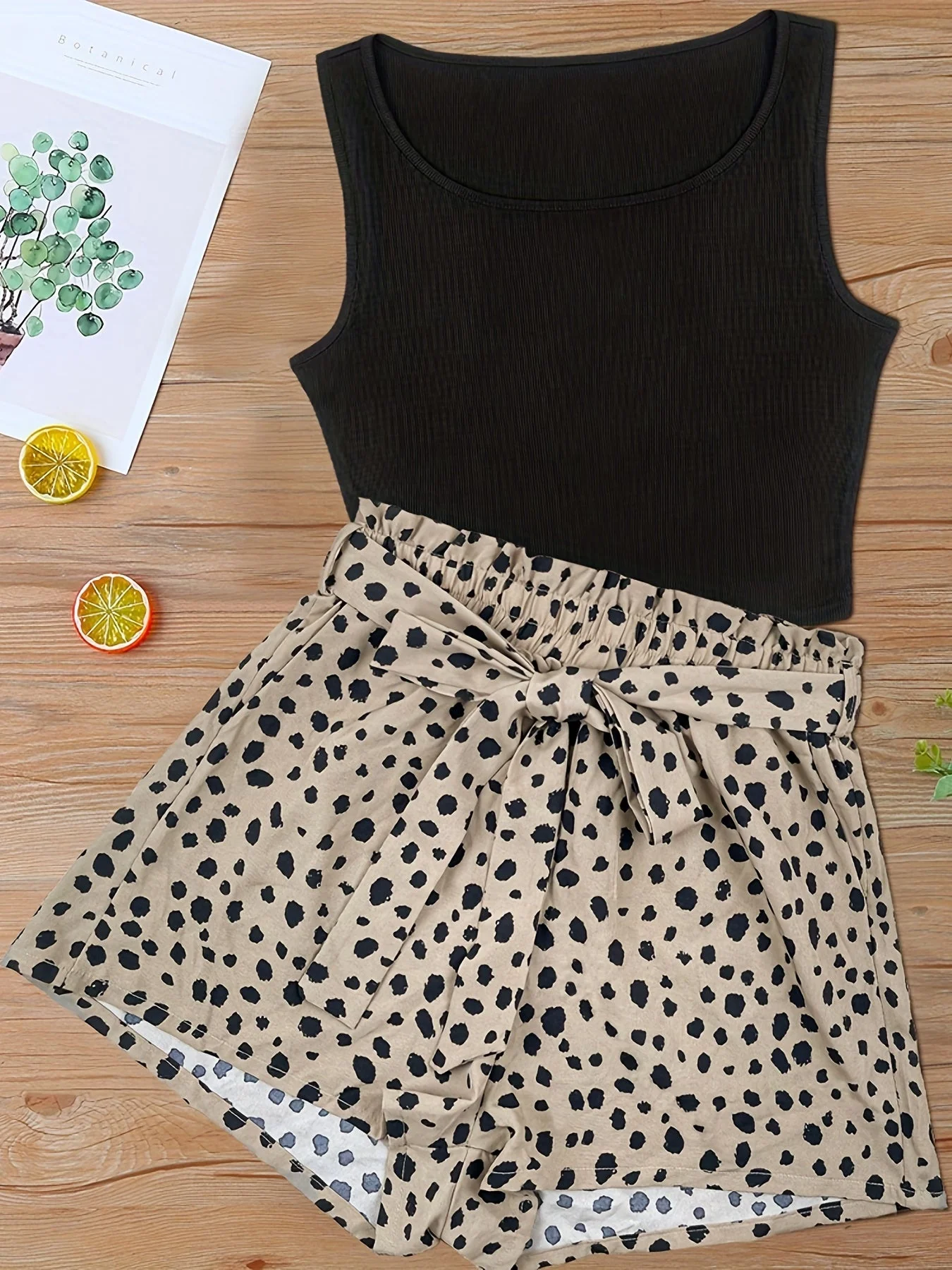 Ensemble Débardeur et Short Taille Haute Imprimé Femme Style Élégant Été - Image 2