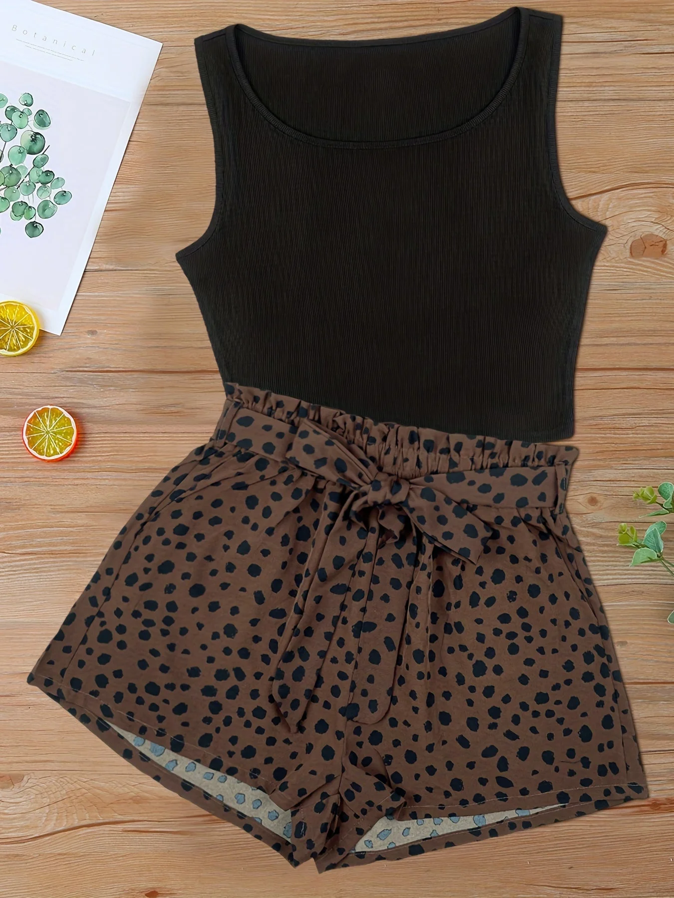 Ensemble Débardeur et Short Taille Haute Imprimé Femme Style Élégant Été - Image 4