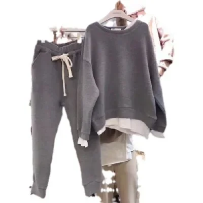 Ensemble décontracté deux pièces femme - Pull ample et pantalon à taille ajustable - Idéal détente et loisirs - Image 3