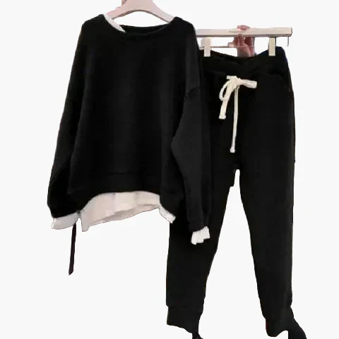 Ensemble décontracté deux pièces femme - Pull ample et pantalon à taille ajustable - Idéal détente et loisirs - Image 4